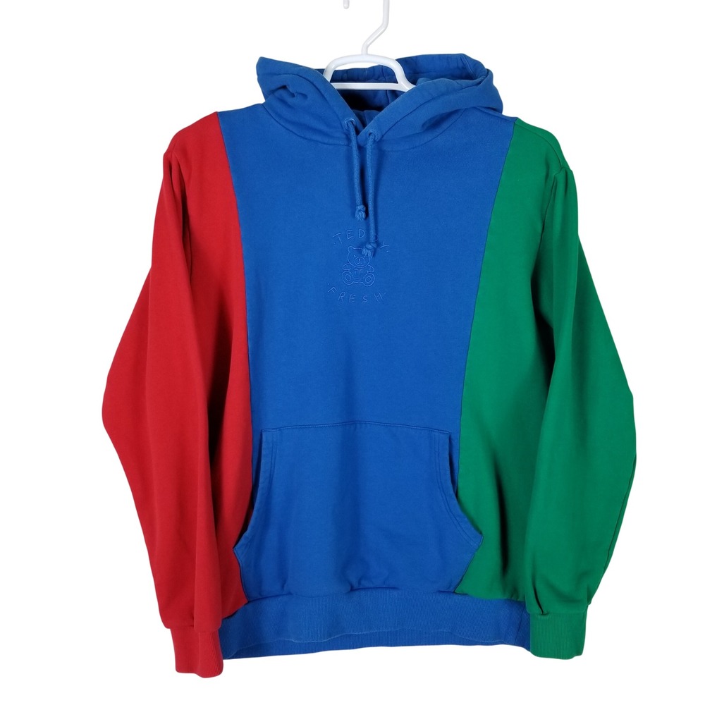 Teddy Fresh Colorblock Hoodie Women Large Blue Red Green Primary Bear Logo